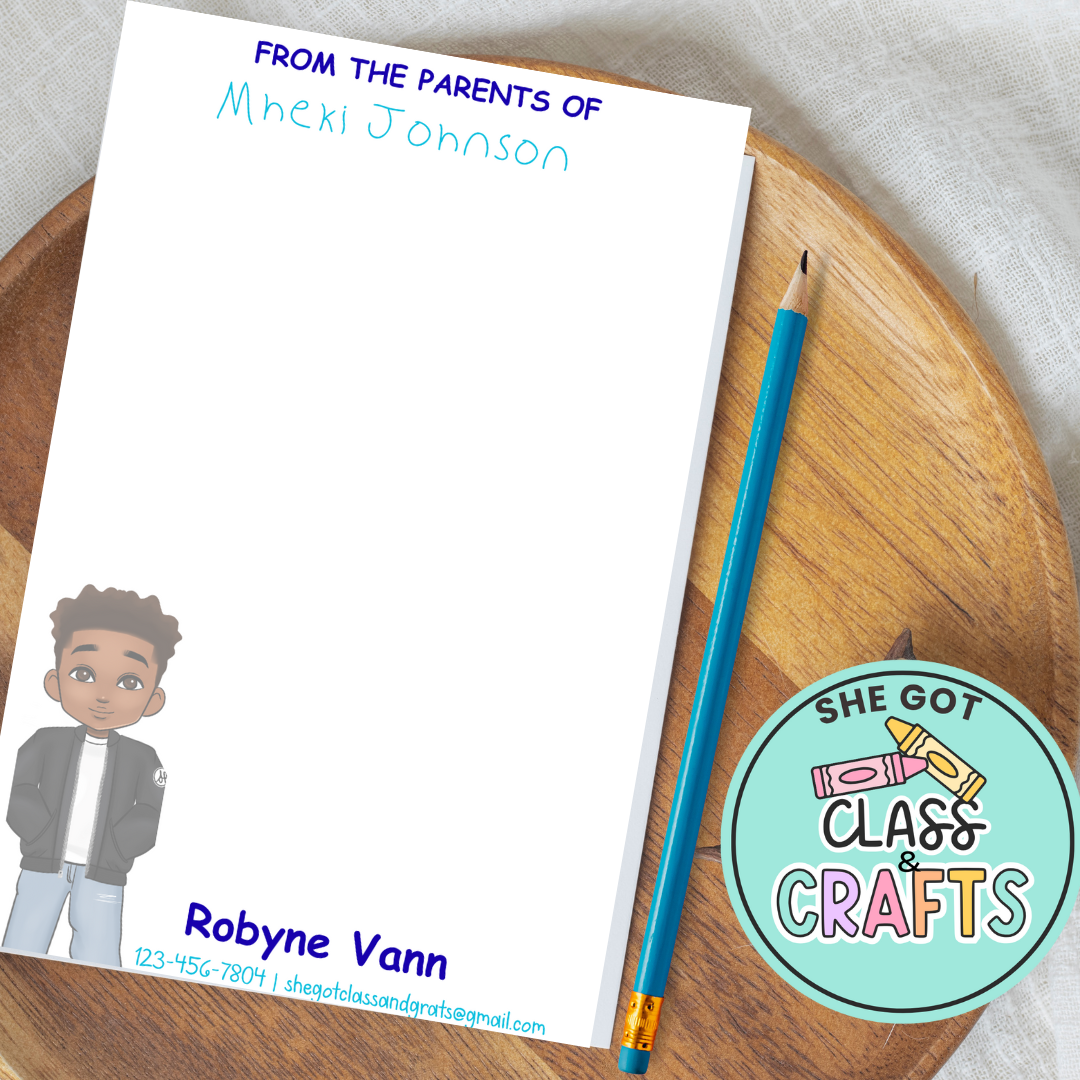 Personalized Kid Notepad – Custom Character & Parent Info