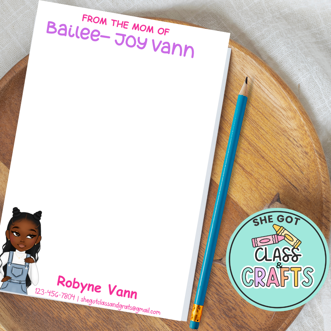 Personalized Kid Notepad – Custom Character & Parent Info