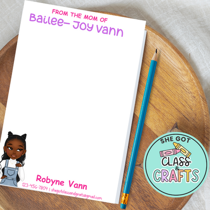 Personalized Kid Notepad – Custom Character & Parent Info