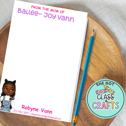 Personalized Kid Notepad – Custom Character & Parent Info
